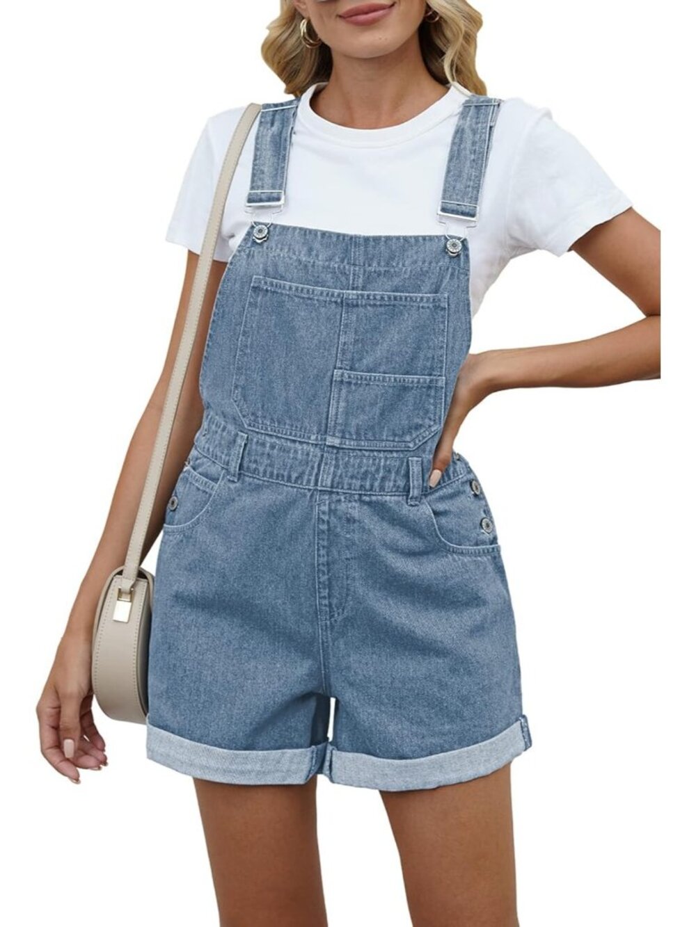 Women's Light Blue Denim Shortalls Adjustable Straps Jean Overalls Casual Romper